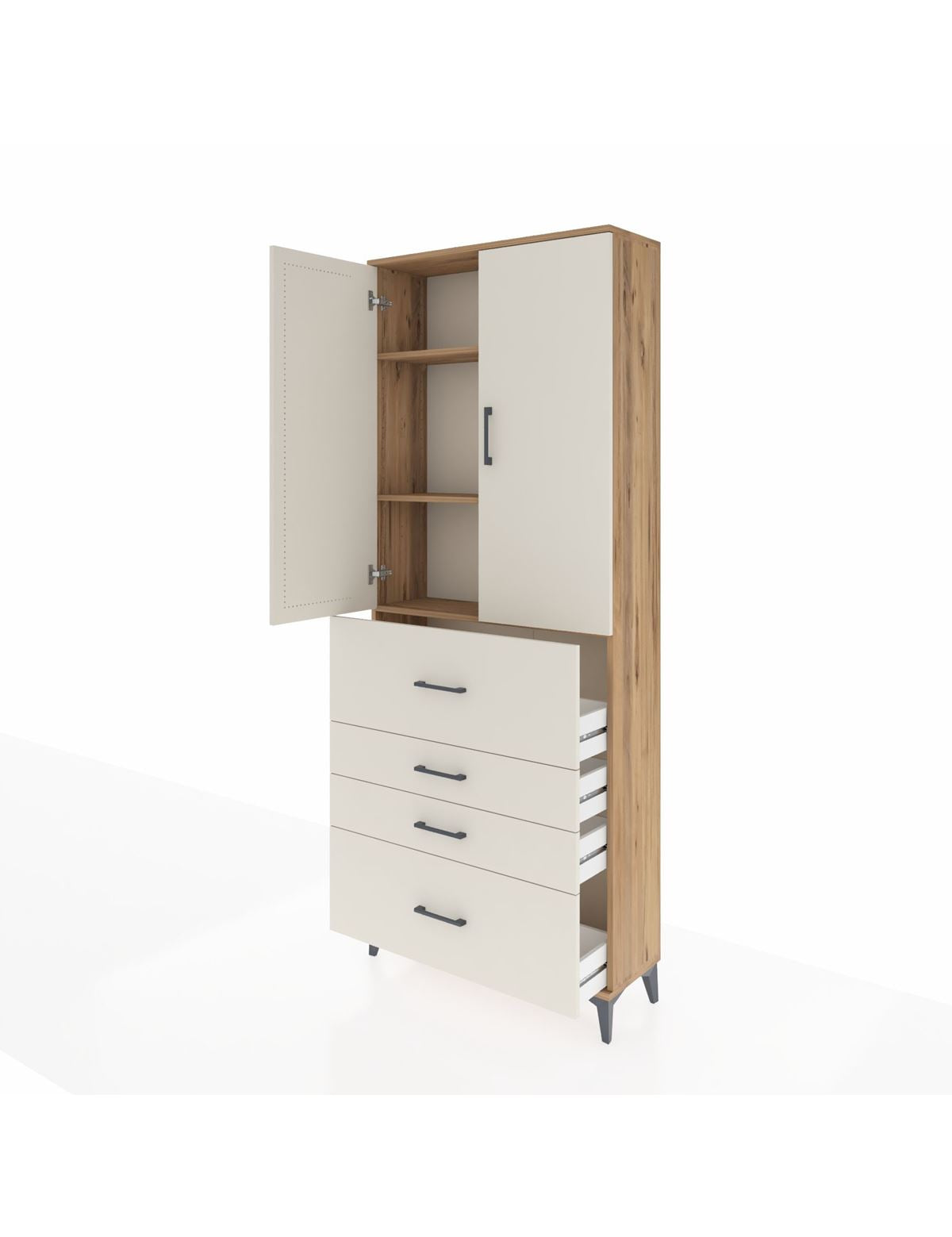 Arges Dolap 3 Raflı 4 Çekmeceli 2 Kapaklı 88x30x221 - S30M136V7A