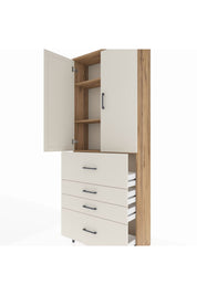 Arges Dolap 3 Raflı 4 Çekmeceli 2 Kapaklı 88x30x221 Çam-Aytaşı