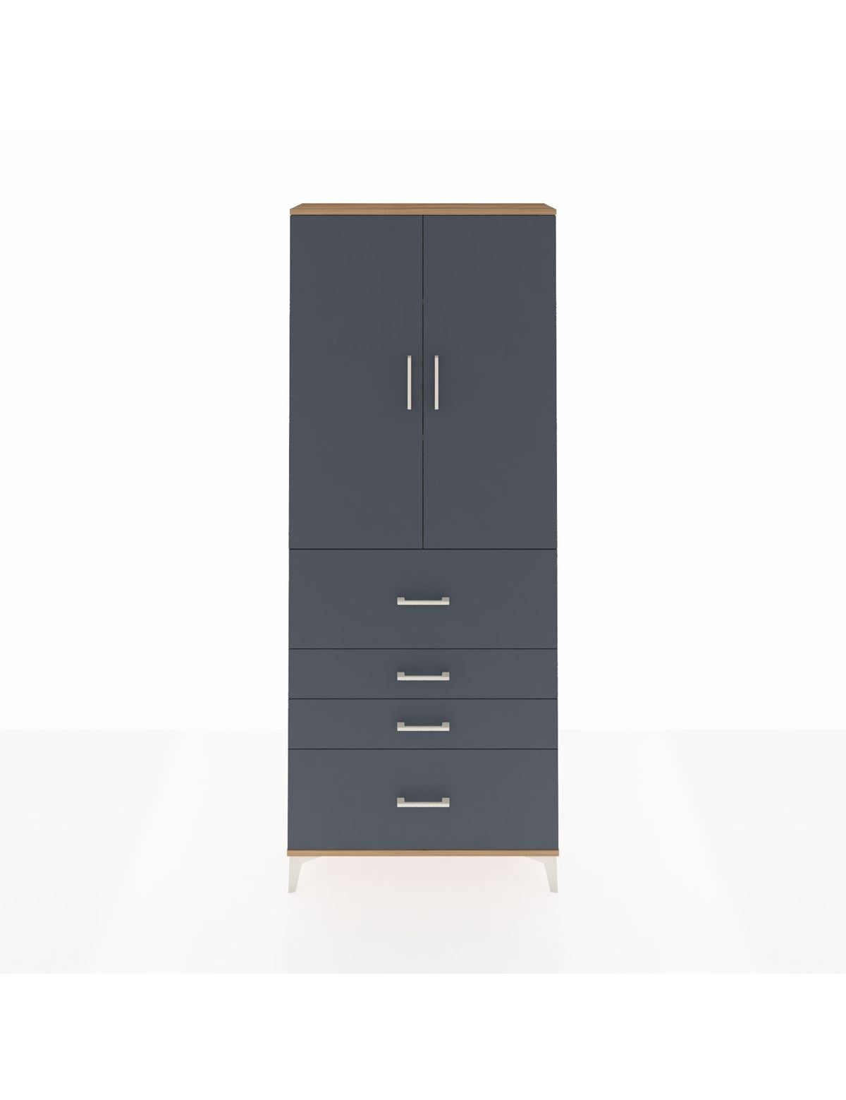 Arges Dolap 3 Raflı 4 Çekmeceli 2 Kapaklı 88x30x221 Çam-Antrasit