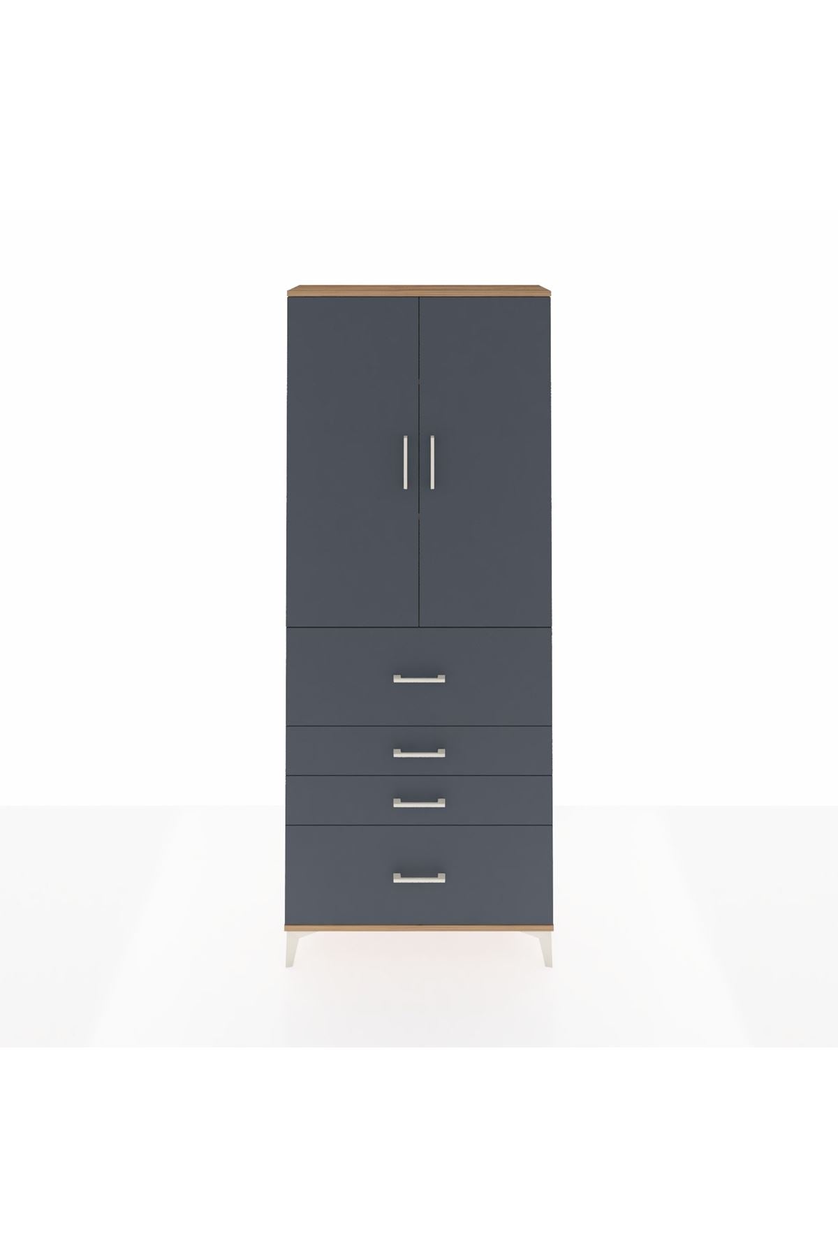 Arges Dolap 3 Raflı 4 Çekmeceli 2 Kapaklı 88x30x221 Çam-Antrasit