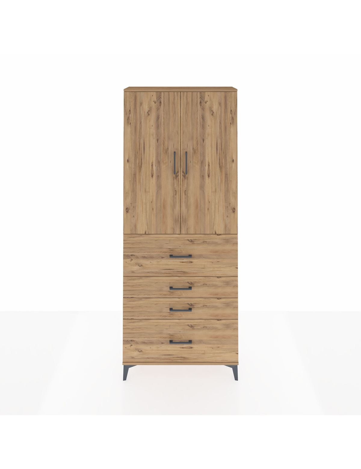 Arges Dolap 3 Raflı 4 Çekmeceli 2 Kapaklı 88x30x221 Çam-Çam