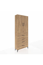 Arges Dolap 3 Raflı 4 Çekmeceli 2 Kapaklı 88x30x221 Çam-Çam