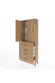 Arges Dolap 3 Raflı 4 Çekmeceli 2 Kapaklı 88x30x221 Çam-Çam