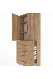 Arges Dolap 3 Raflı 4 Çekmeceli 2 Kapaklı 88x30x221 Çam-Çam