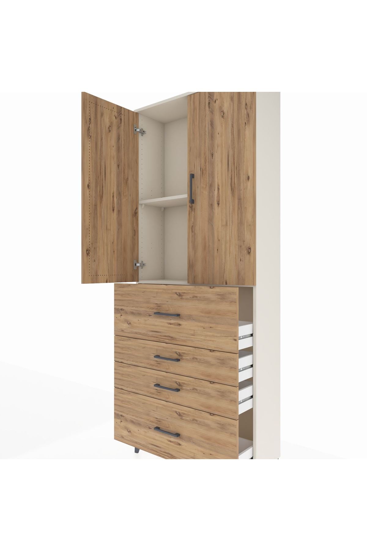 Arges Dolap 2 Raflı 4 Çekmeceli 2 Kapaklı 88x30x221 Aytaşı-Çam