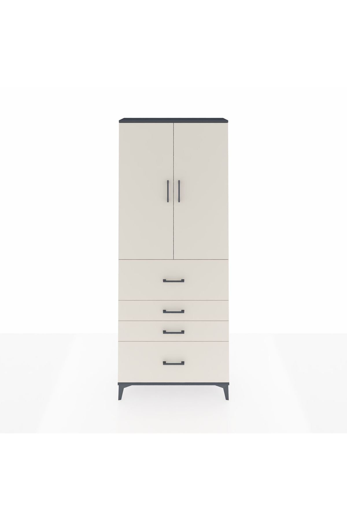 Arges Dolap 2 Raflı 4 Çekmeceli 2 Kapaklı 88x30x221 Antrasit-Aytaşı