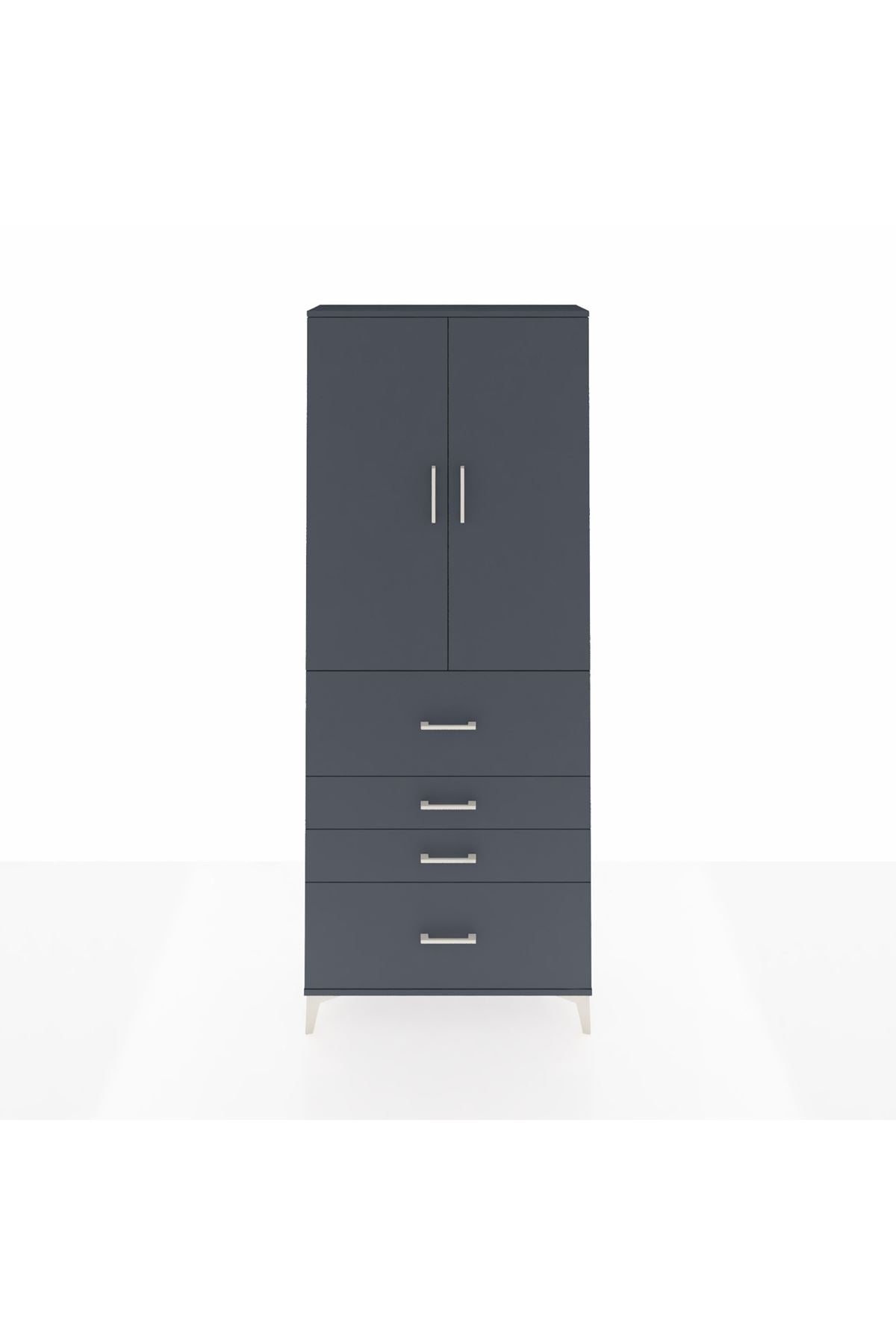 Arges Dolap 2 Raflı 4 Çekmeceli 2 Kapaklı 88x30x221 Antrasit-Antrasit