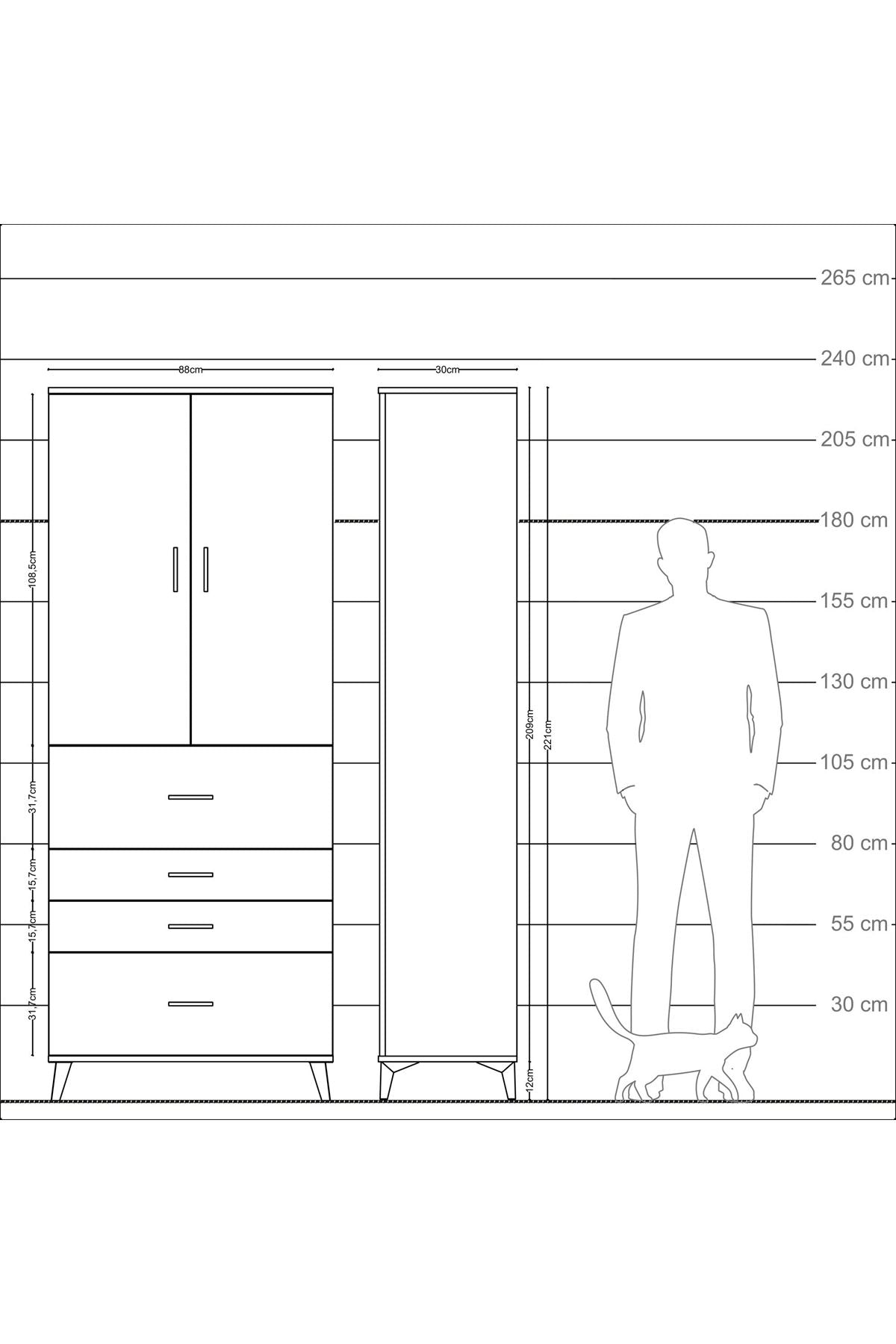 Arges Dolap 2 Raflı 4 Çekmeceli 2 Kapaklı 88x30x221 Antrasit-Antrasit