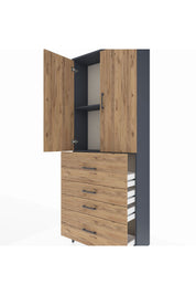 Arges Dolap 2 Raflı 4 Çekmeceli 2 Kapaklı 88x30x221 Antrasit-Çam