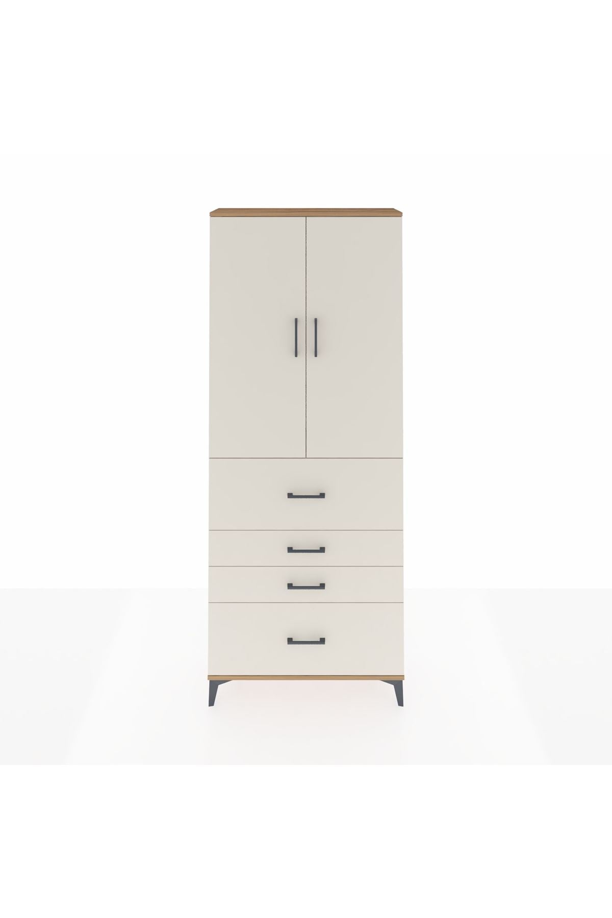 Arges Dolap 2 Raflı 4 Çekmeceli 2 Kapaklı 88x30x221 Çam-Aytaşı