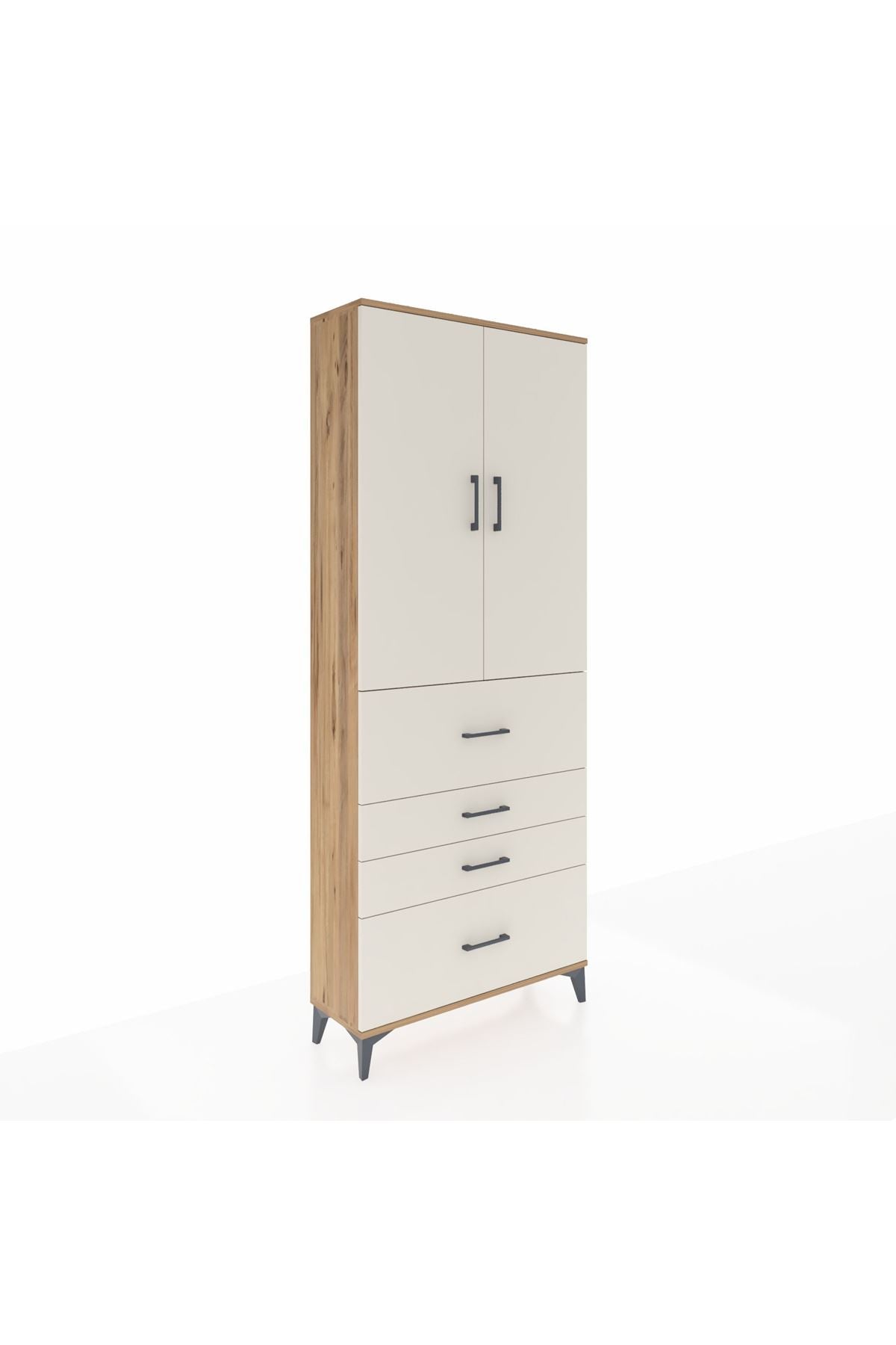 Arges Dolap 2 Raflı 4 Çekmeceli 2 Kapaklı 88x30x221 Çam-Aytaşı