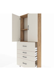 Arges Dolap 2 Raflı 4 Çekmeceli 2 Kapaklı 88x30x221 Çam-Aytaşı