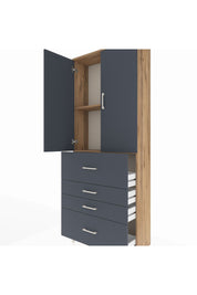 Arges Dolap 2 Raflı 4 Çekmeceli 2 Kapaklı 88x30x221 Çam-Antrasit