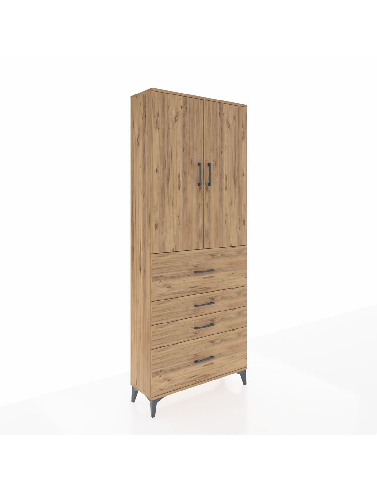 Arges Dolap 2 Raflı 4 Çekmeceli 2 Kapaklı 88x30x221 Çam-Çam