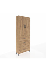 Arges Dolap 2 Raflı 4 Çekmeceli 2 Kapaklı 88x30x221 Çam-Çam