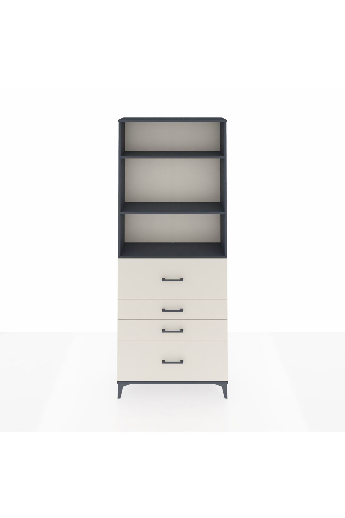 Arges Dolap 3 Raflı 4 Çekmeceli 88x30x221 Antrasit-Aytaşı