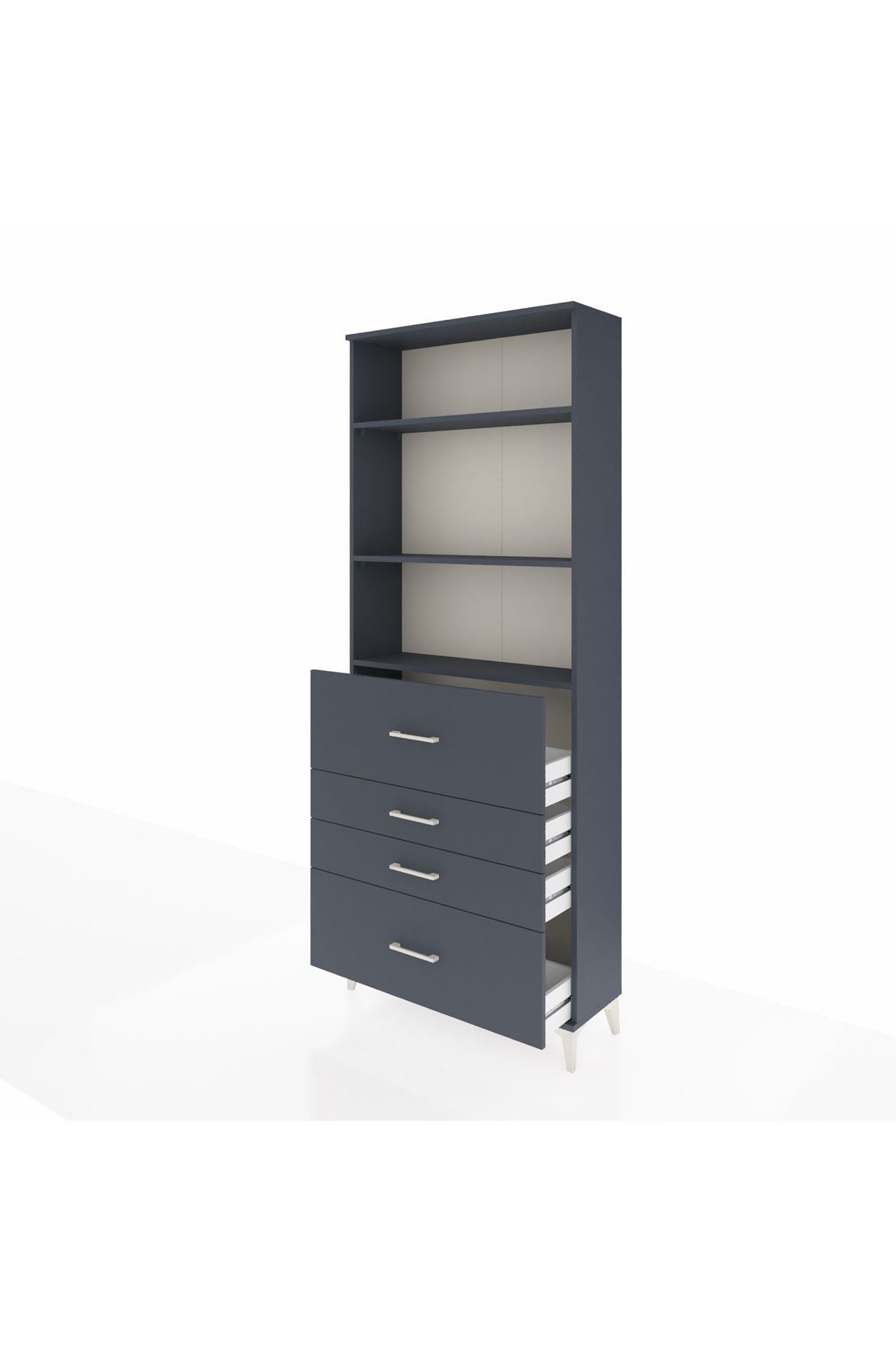 Arges Dolap 3 Raflı 4 Çekmeceli 88x30x221 Antrasit-Antrasit