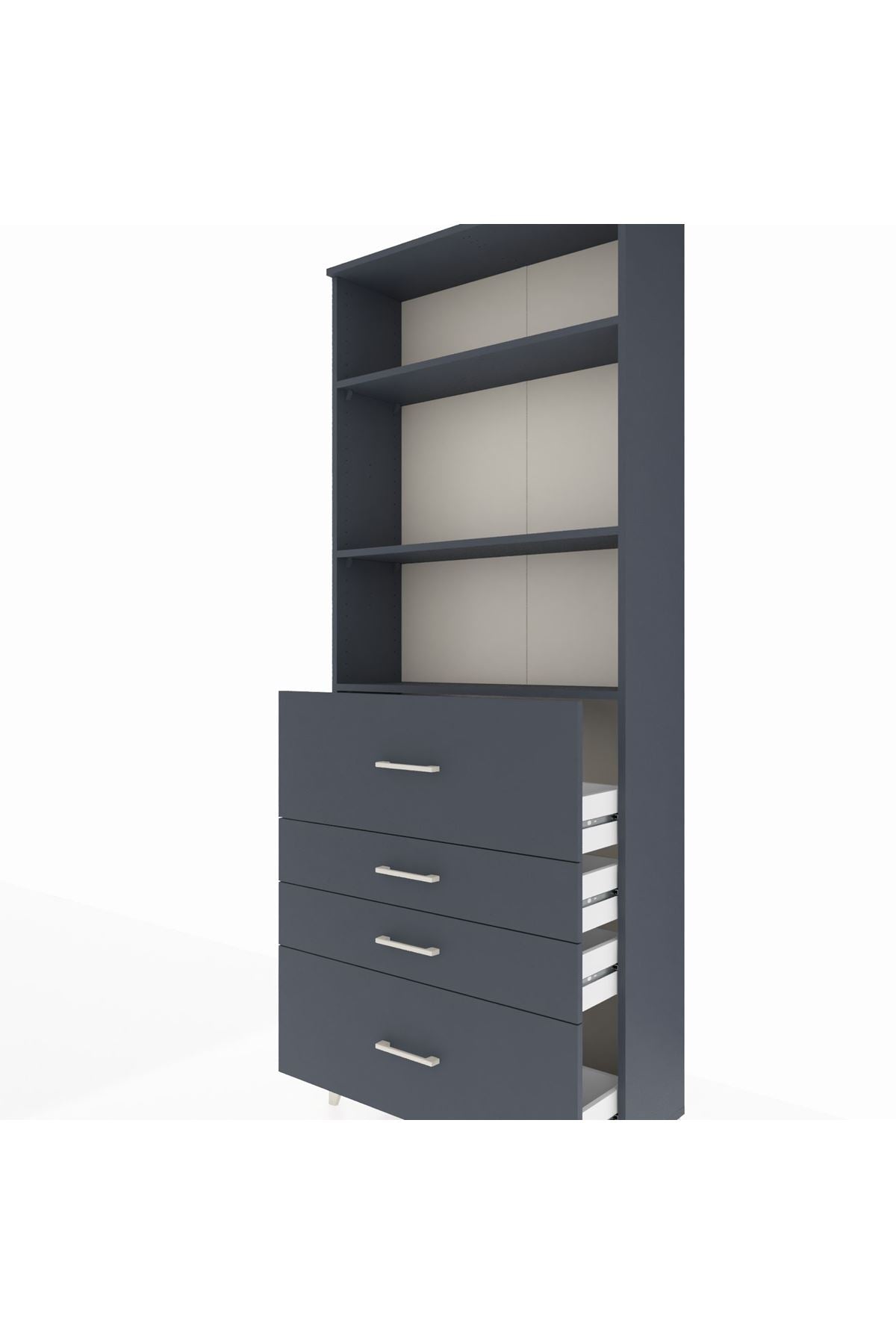 Arges Dolap 3 Raflı 4 Çekmeceli 88x30x221 Antrasit-Antrasit