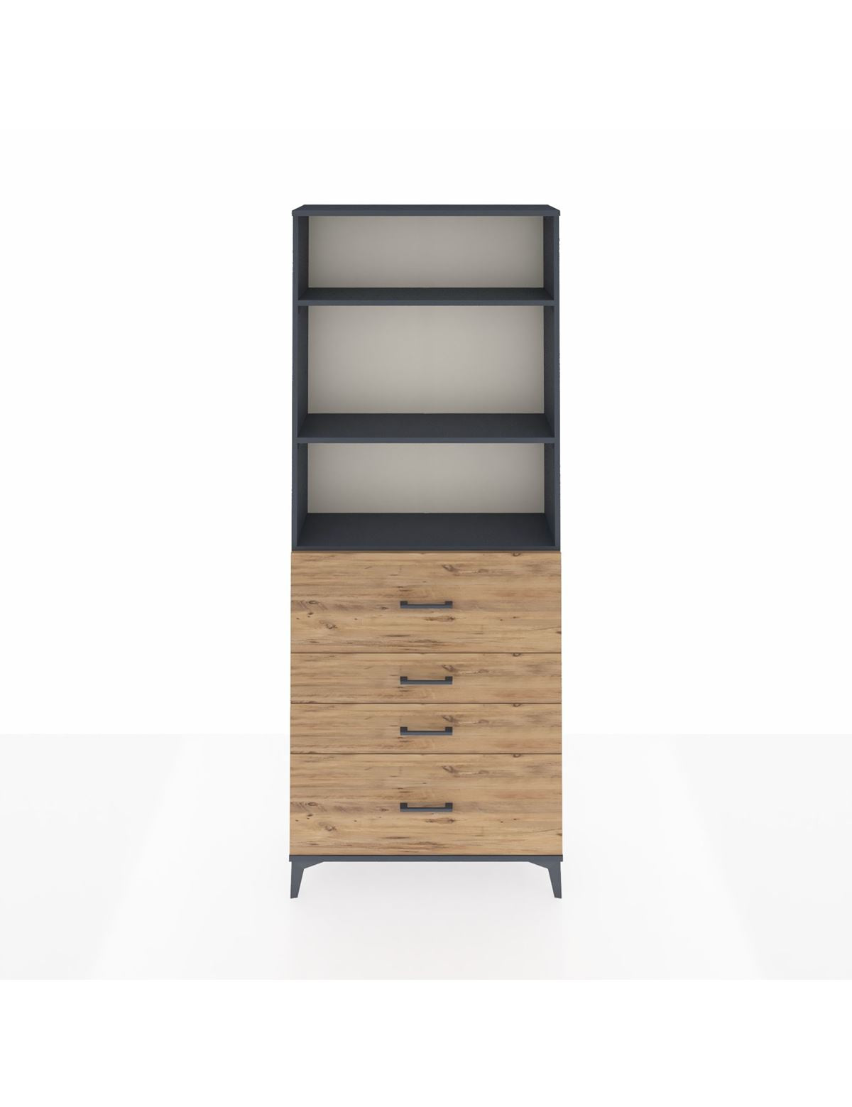 Arges Dolap 3 Raflı 4 Çekmeceli 88x30x221 Antrasit-Çam