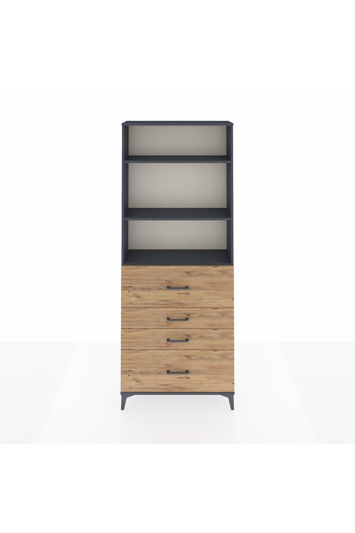 Arges Dolap 3 Raflı 4 Çekmeceli 88x30x221 Antrasit-Çam