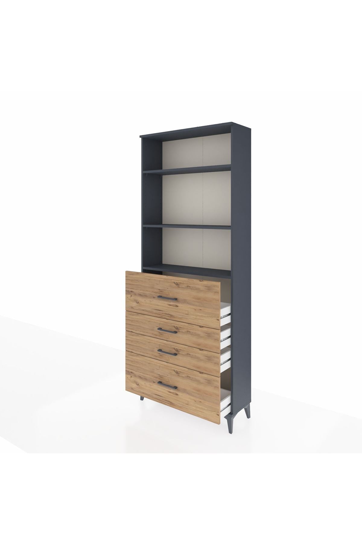 Arges Dolap 3 Raflı 4 Çekmeceli 88x30x221 Antrasit-Çam