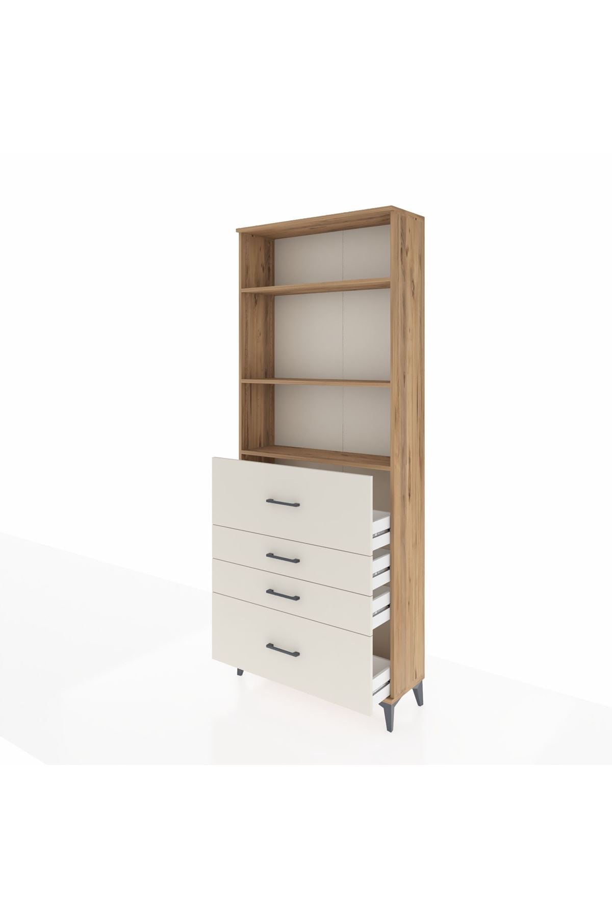 Arges Dolap 3 Raflı 4 Çekmeceli 88x30x221 Çam-Aytaşı