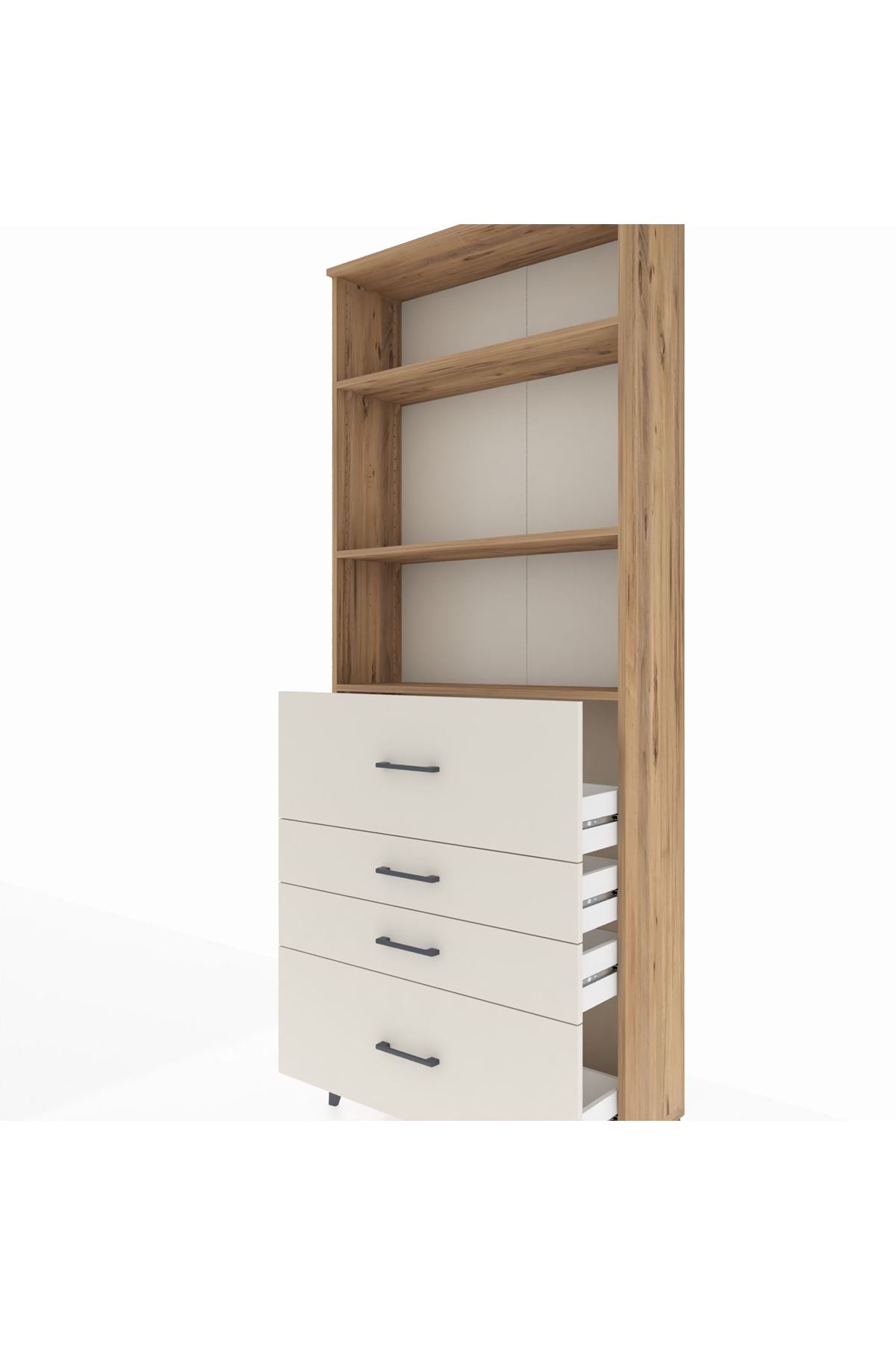 Arges Dolap 3 Raflı 4 Çekmeceli 88x30x221 Çam-Aytaşı