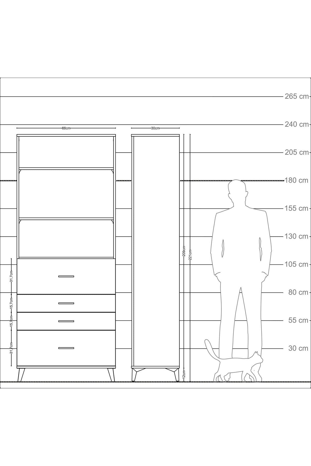Arges Dolap 3 Raflı 4 Çekmeceli 88x30x221 Çam-Aytaşı