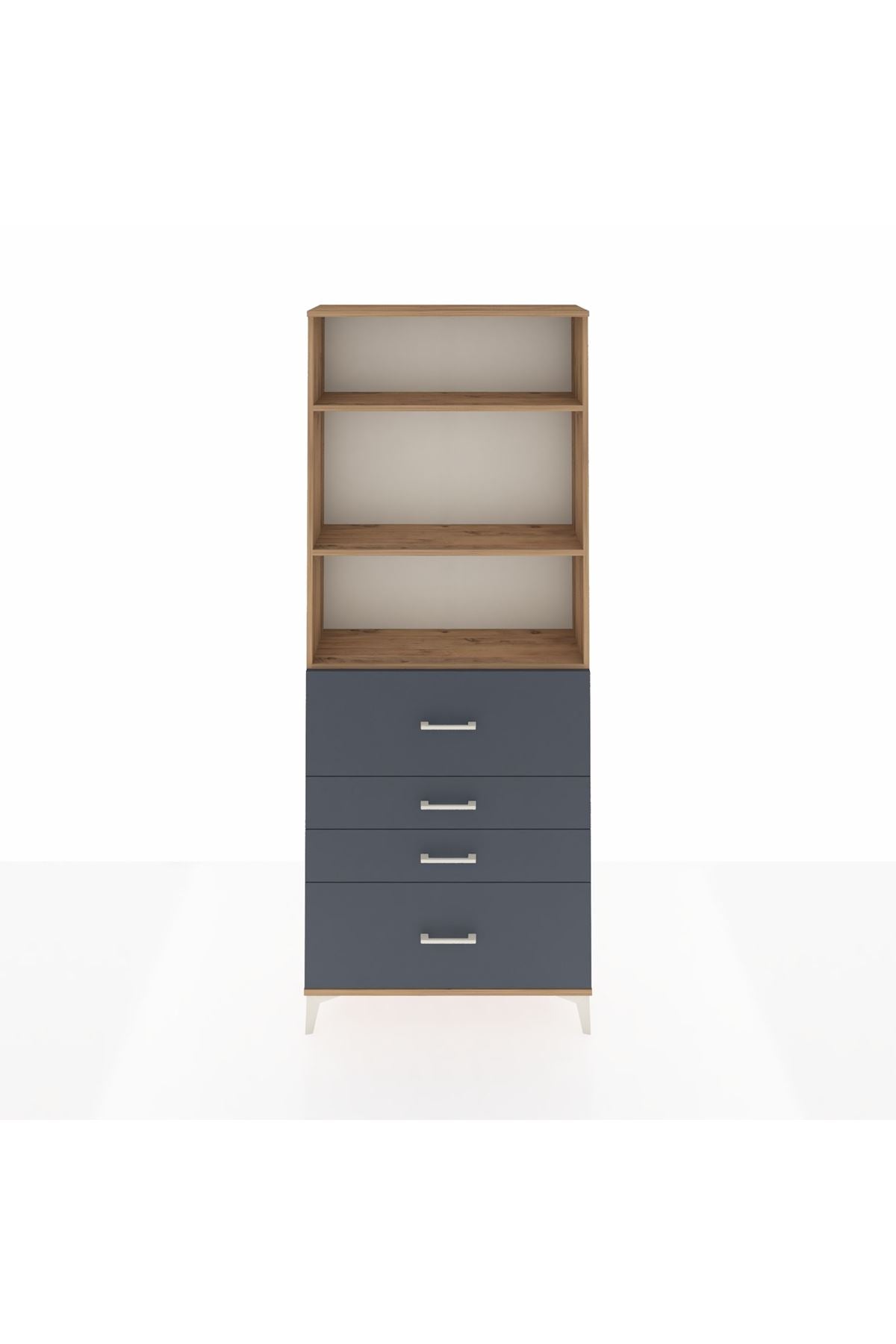 Arges Dolap 3 Raflı 4 Çekmeceli 88x30x221 Çam-Antrasit