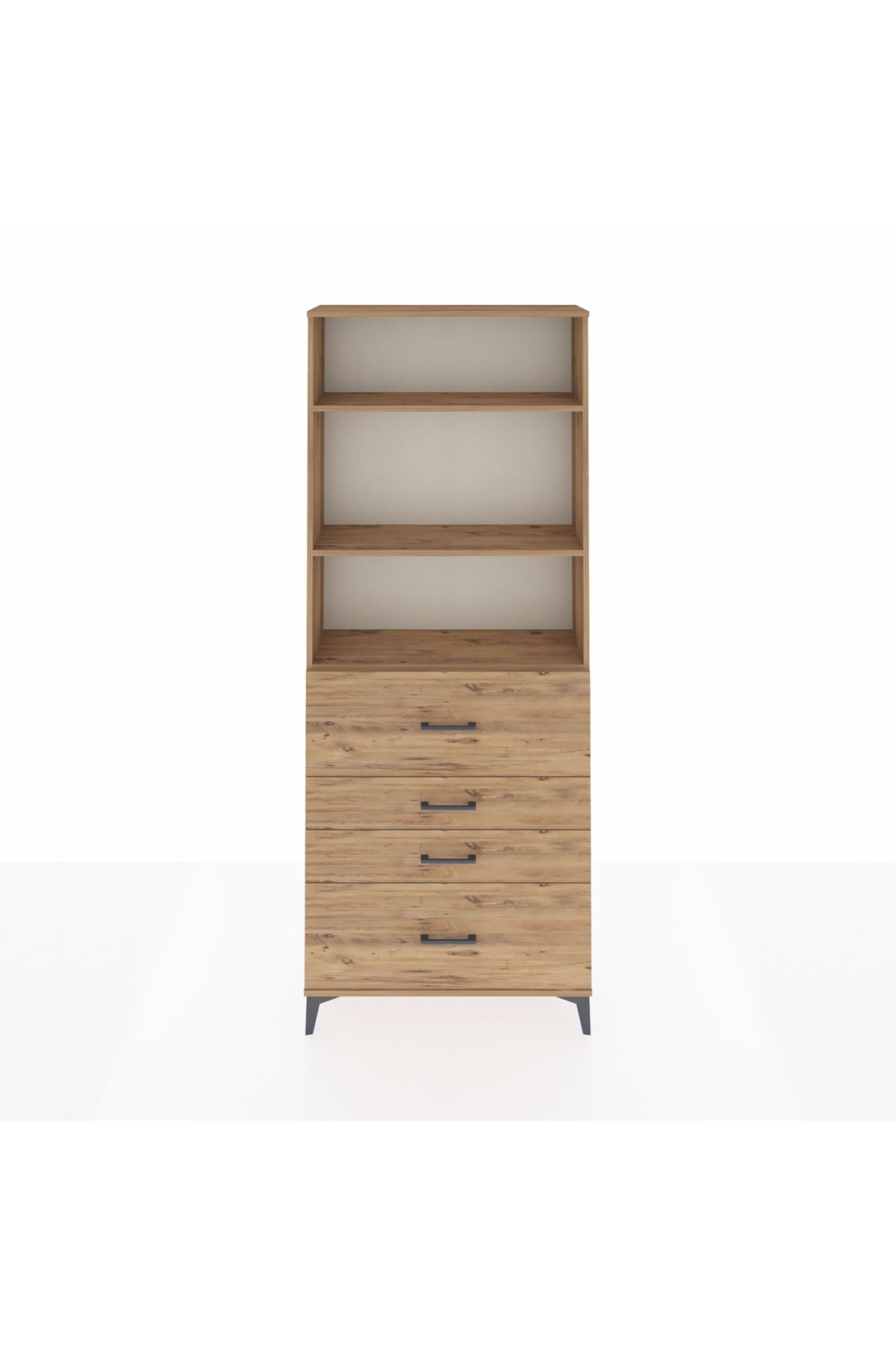 Arges Dolap 3 Raflı 4 Çekmeceli 88x30x221 Çam-Çam