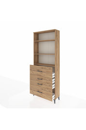 Arges Dolap 3 Raflı 4 Çekmeceli 88x30x221 Çam-Çam