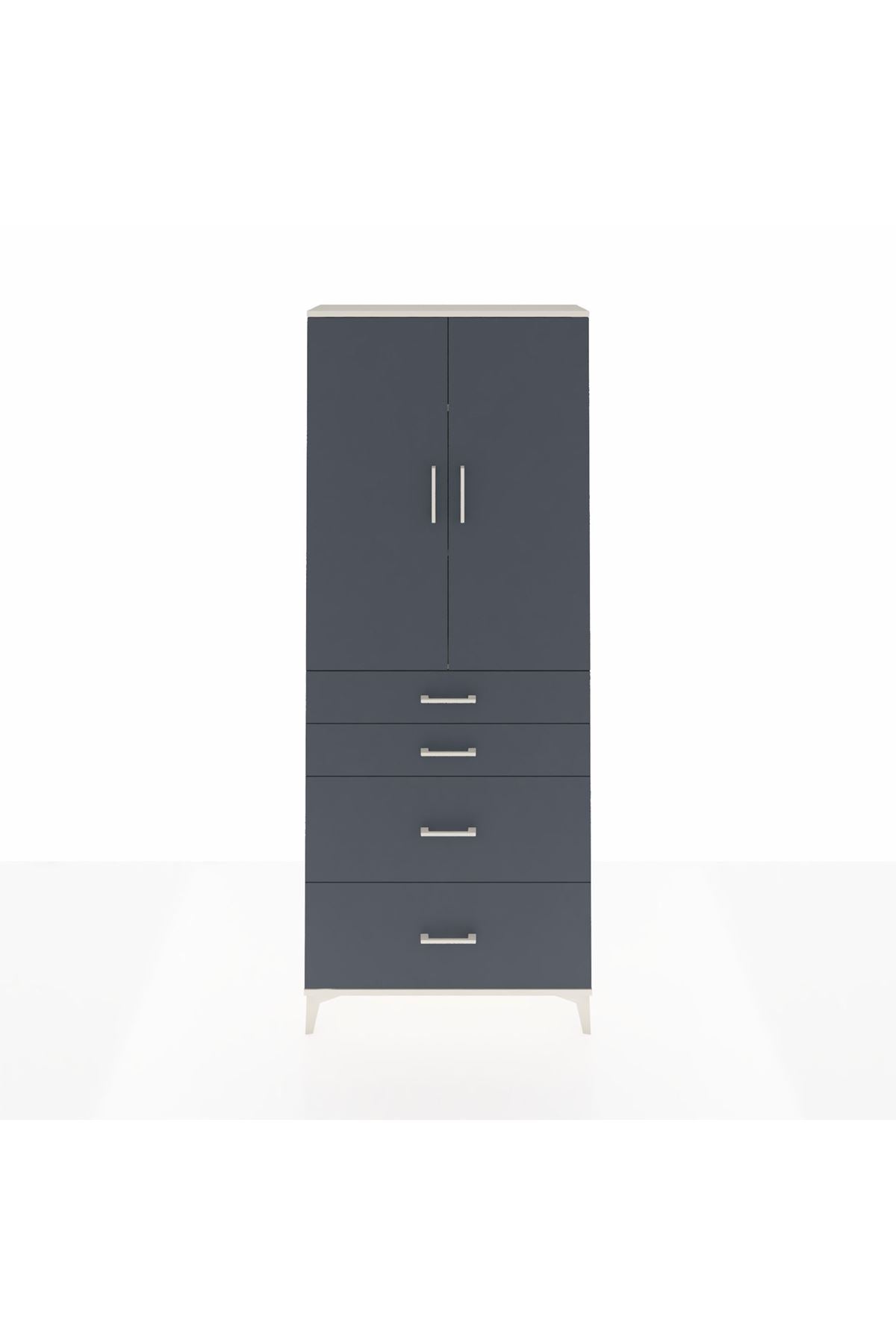 Arges Dolap 3 Raflı 4 Çekmeceli 2 Kapaklı 88x30x221 Aytaşı-Antrasit