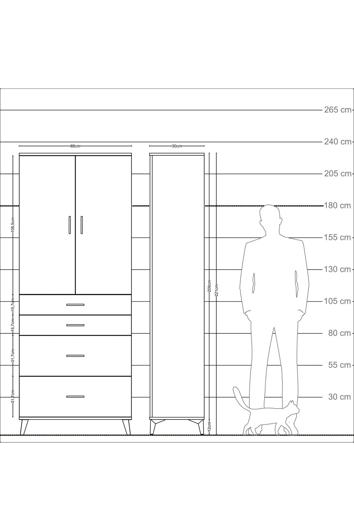 Arges Dolap 3 Raflı 4 Çekmeceli 2 Kapaklı 88x30x221 Aytaşı-Aytaşı