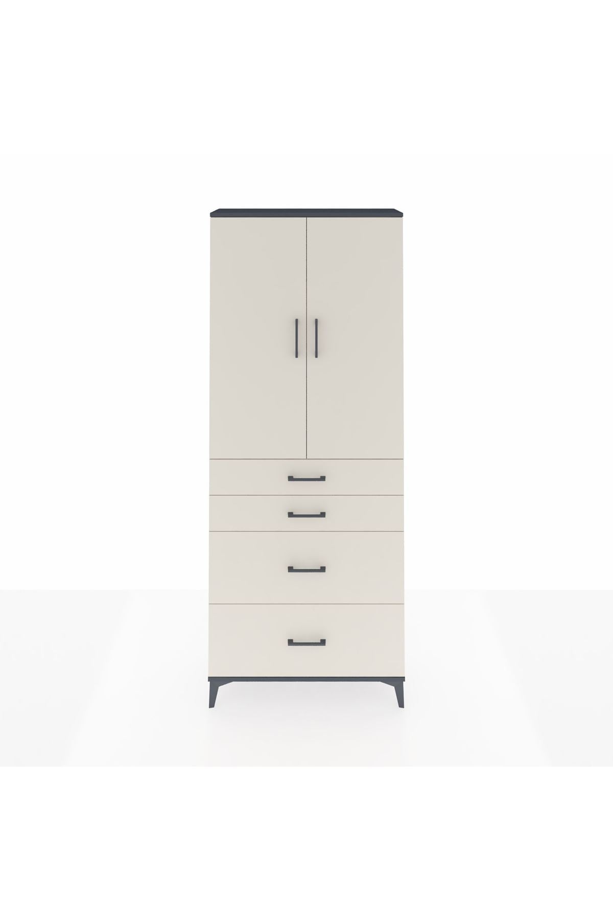 Arges Dolap 3 Raflı 4 Çekmeceli 2 Kapaklı 88x30x221 Antrasit-Aytaşı