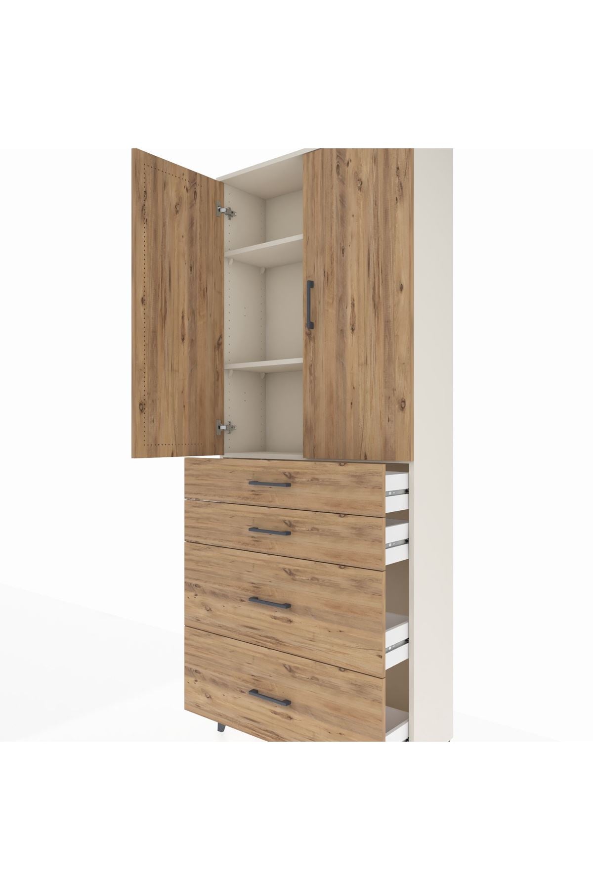 Arges Dolap 3 Raflı 4 Çekmeceli 2 Kapaklı 88x30x221 Aytaşı-Çam