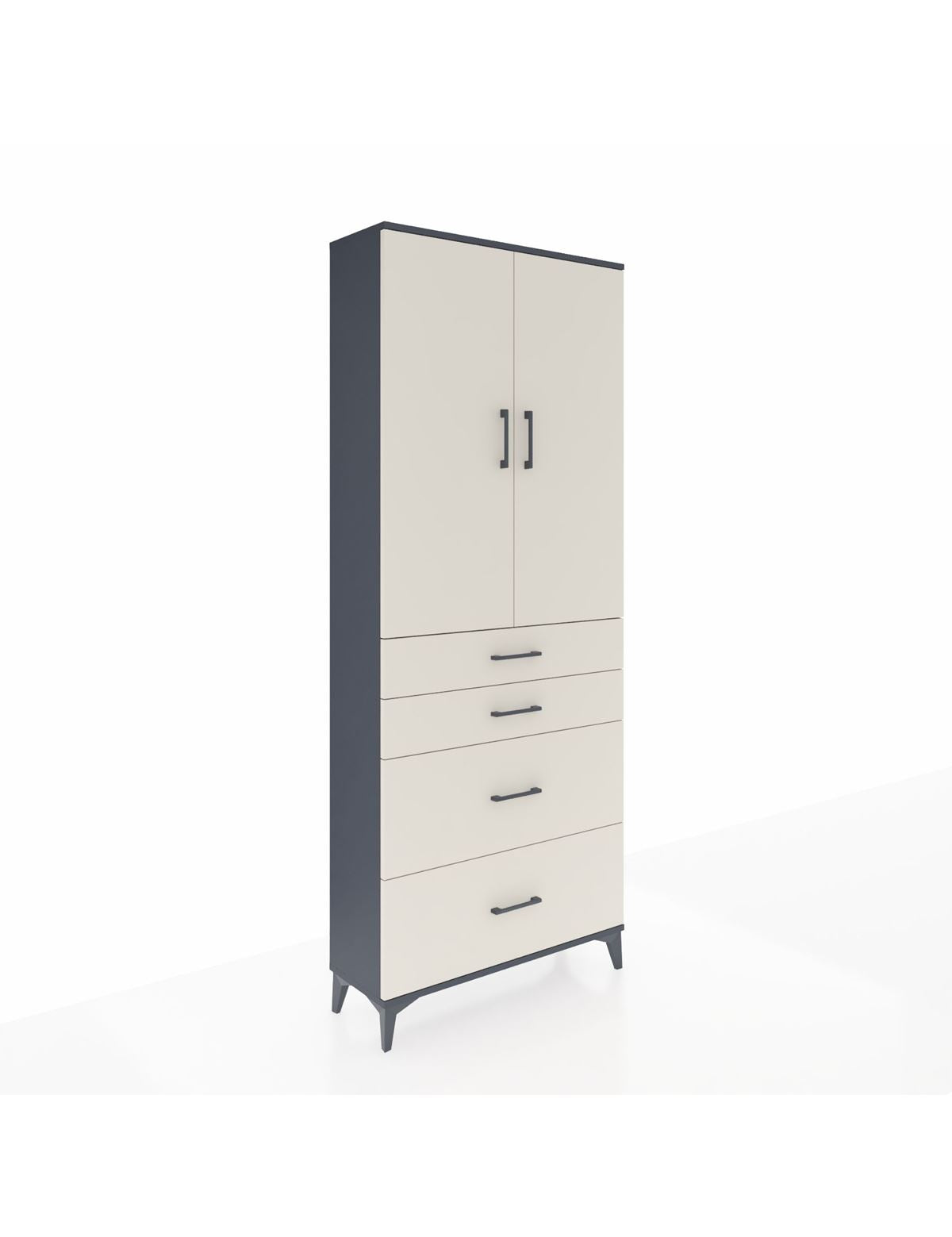 Arges Dolap 3 Raflı 4 Çekmeceli 2 Kapaklı 88x30x221 Antrasit-Aytaşı