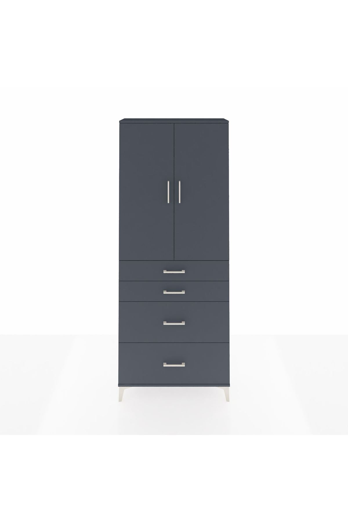 Arges Dolap 3 Raflı 4 Çekmeceli 2 Kapaklı 88x30x221 Antrasit-Antrasit