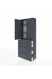 Arges Dolap 3 Raflı 4 Çekmeceli 2 Kapaklı 88x30x221 Antrasit-Antrasit