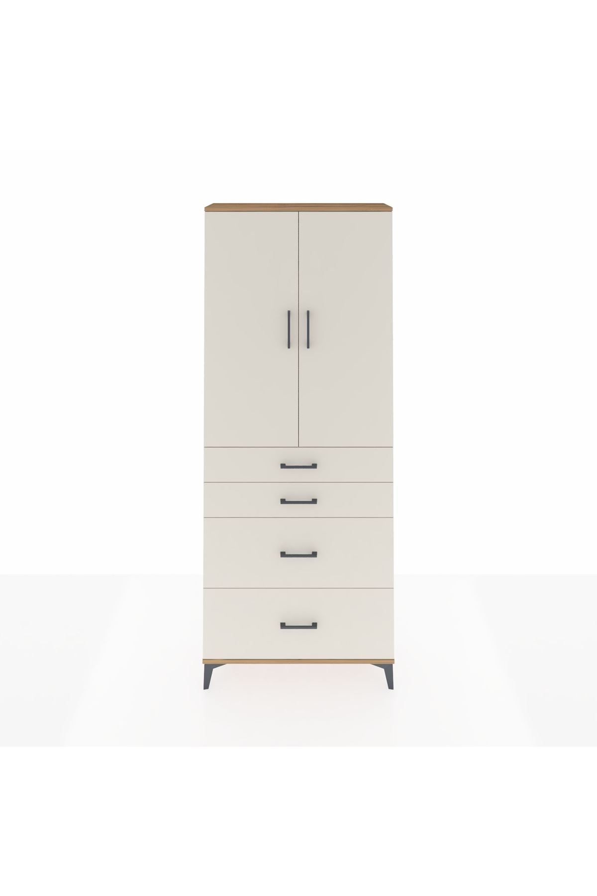 Arges Dolap 3 Raflı 4 Çekmeceli 2 Kapaklı 88x30x221 Çam-Aytaşı