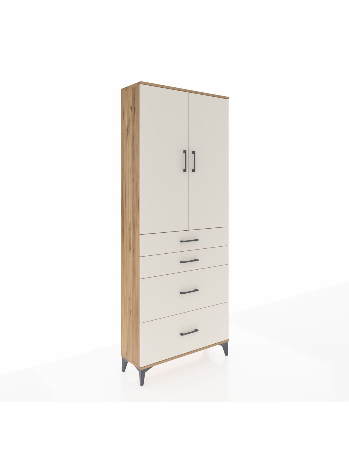 Arges Dolap 3 Raflı 4 Çekmeceli 2 Kapaklı 88x30x221 Çam-Aytaşı