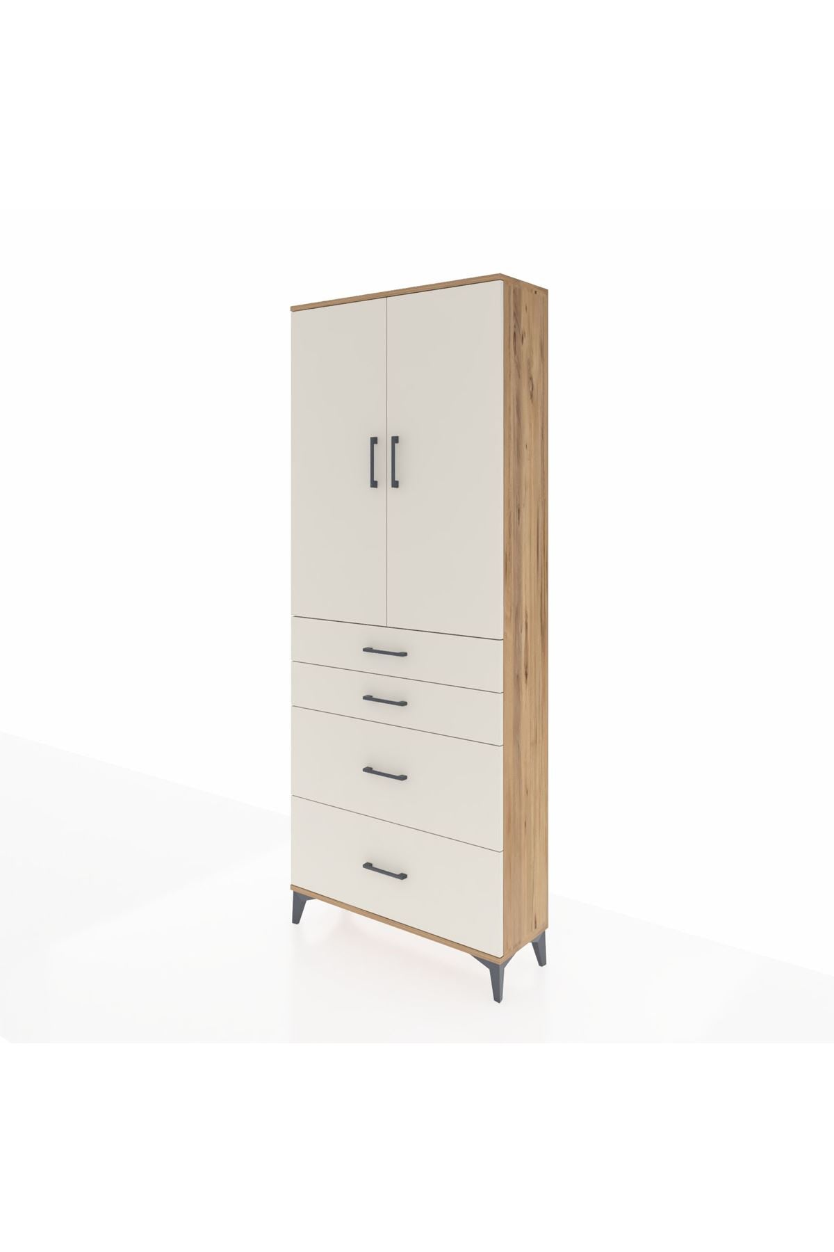 Arges Dolap 3 Raflı 4 Çekmeceli 2 Kapaklı 88x30x221 Çam-Aytaşı