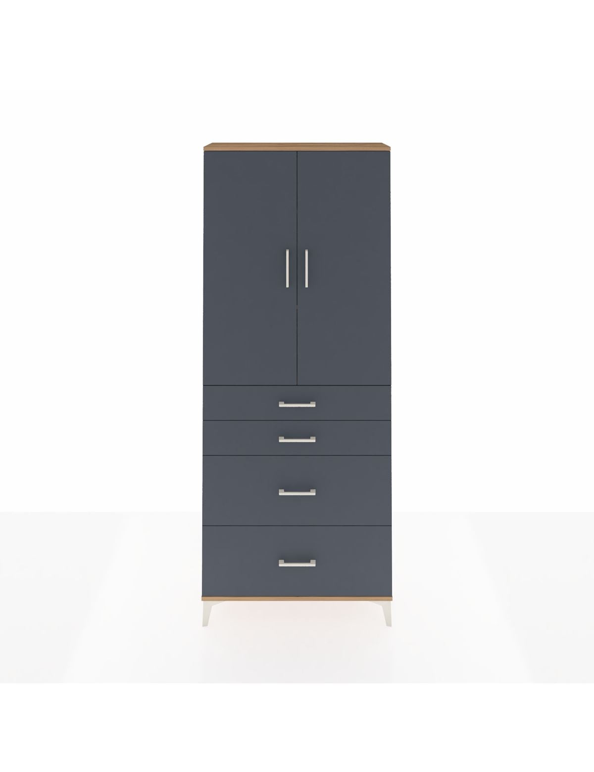 Arges Dolap 3 Raflı 4 Çekmeceli 2 Kapaklı 88x30x221 Çam-Antrasit