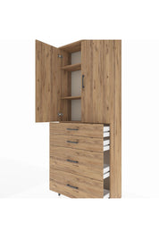 Arges Dolap 3 Raflı 4 Çekmeceli 2 Kapaklı 88x30x221 Çam-Çam