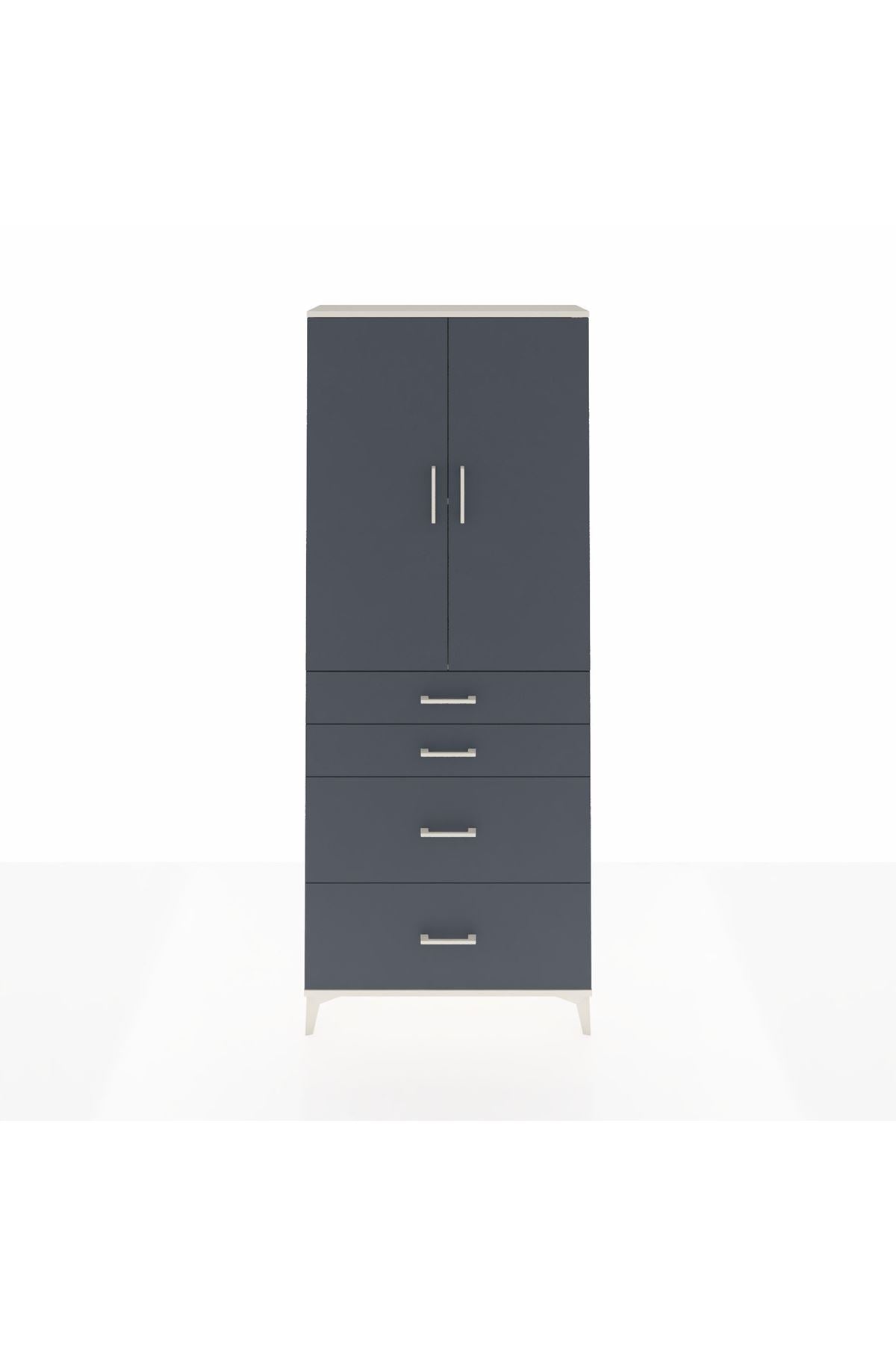 Arges Dolap 2 Raflı 4 Çekmeceli 2 Kapaklı 88x30x221 Aytaşı-Antrasit