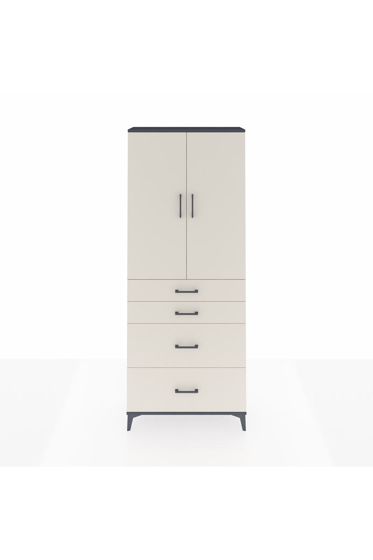 Arges Dolap 2 Raflı 4 Çekmeceli 2 Kapaklı 88x30x221 Antrasit-Aytaşı