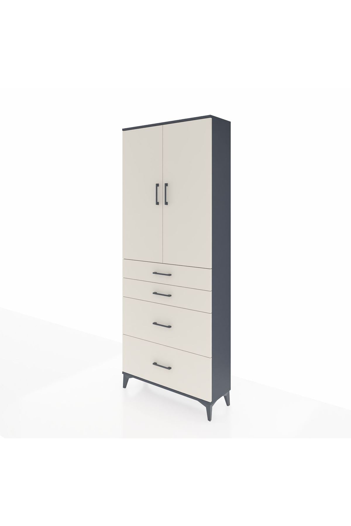 Arges Dolap 2 Raflı 4 Çekmeceli 2 Kapaklı 88x30x221 Antrasit-Aytaşı