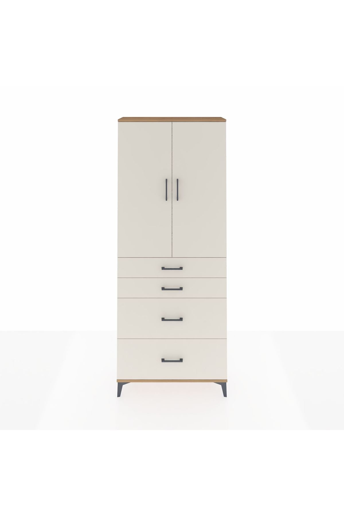 Arges Dolap 2 Raflı 4 Çekmeceli 2 Kapaklı 88x30x221 Çam-Aytaşı