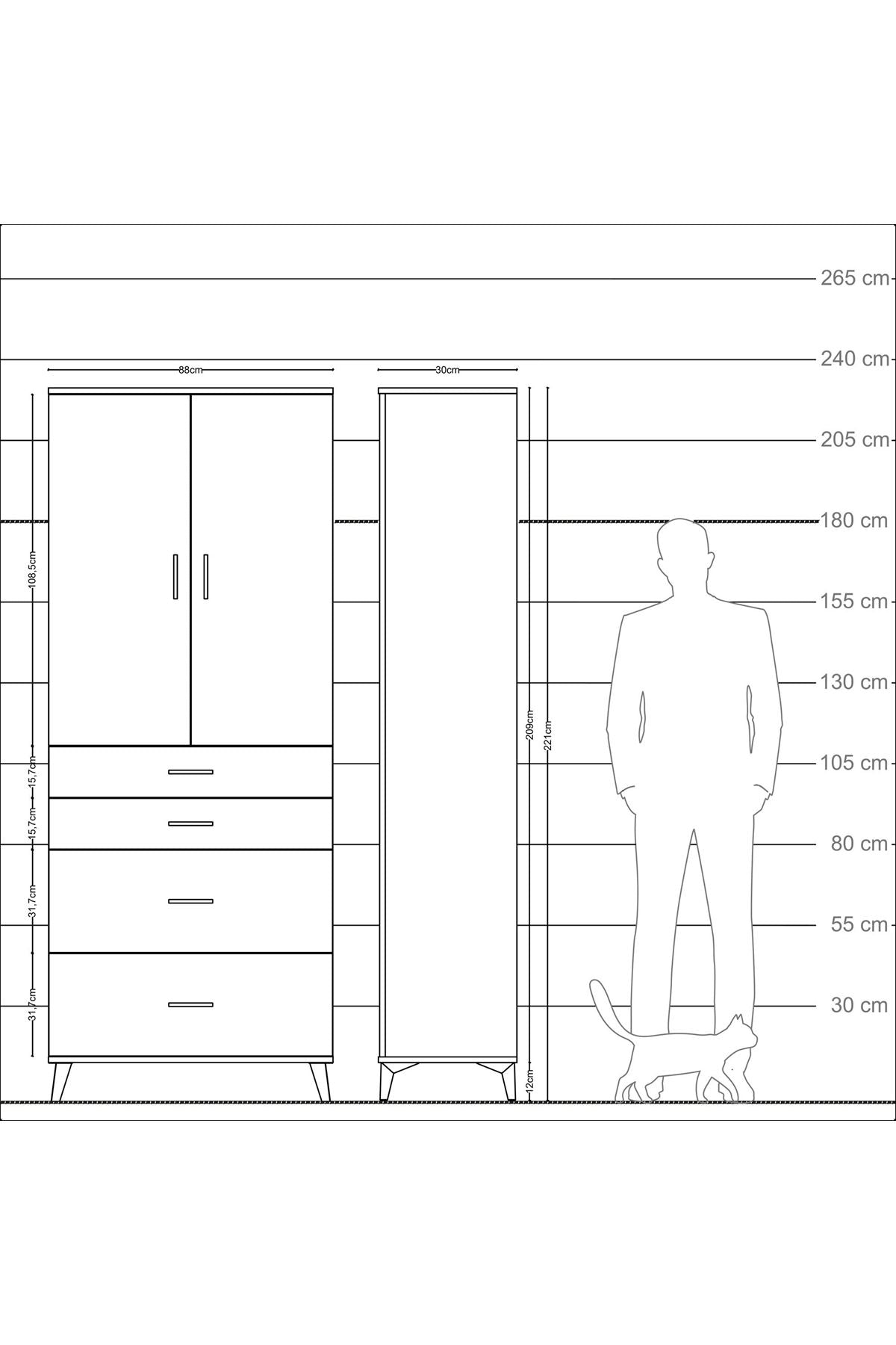 Arges Dolap 2 Raflı 4 Çekmeceli 2 Kapaklı 88x30x221 Antrasit-Çam
