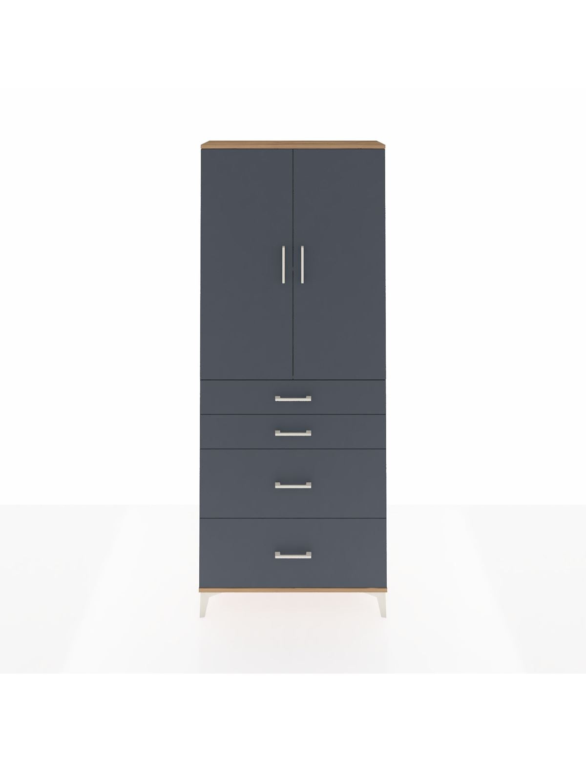 Arges Dolap 2 Raflı 4 Çekmeceli 2 Kapaklı 88x30x221 Çam-Antrasit