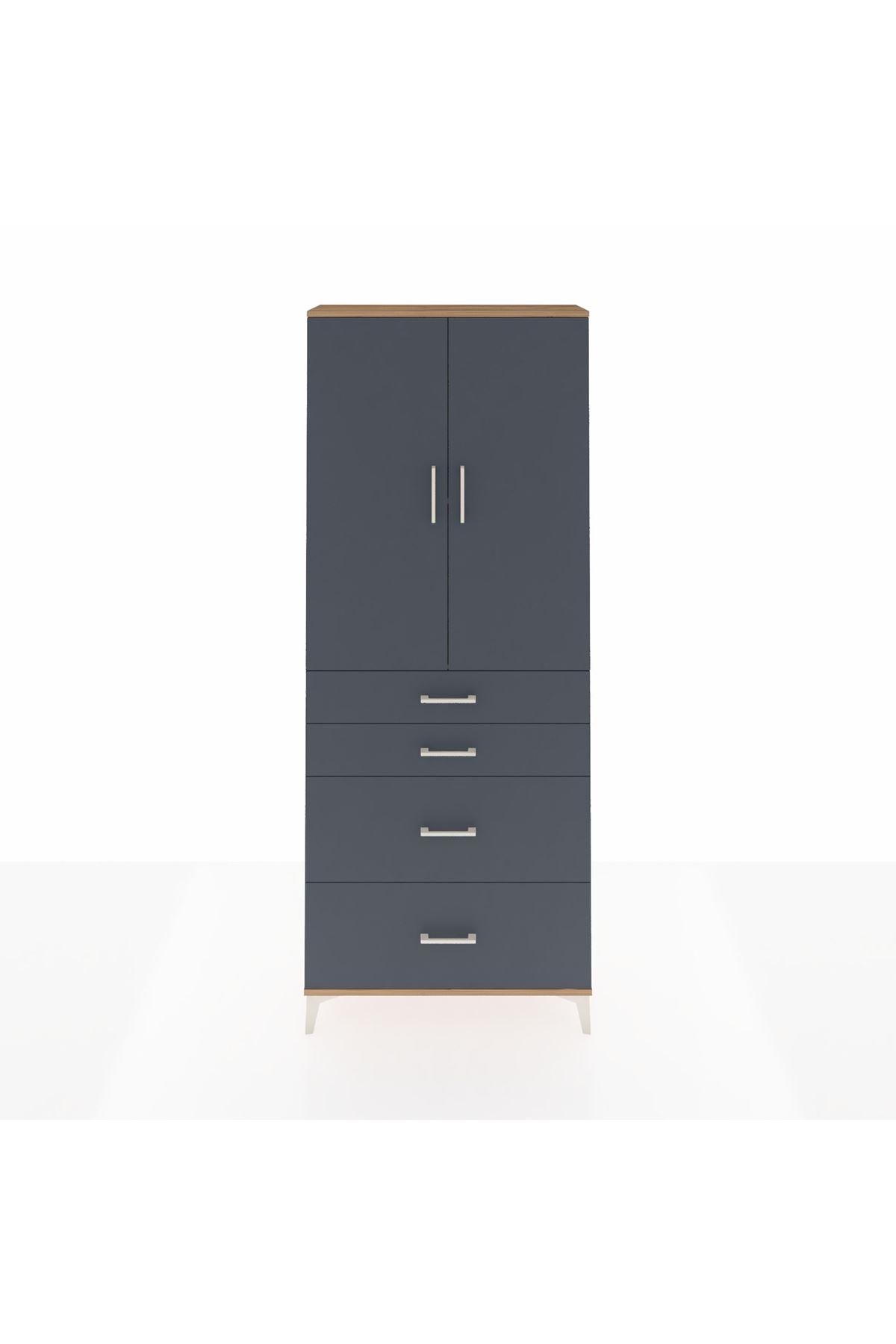 Arges Dolap 2 Raflı 4 Çekmeceli 2 Kapaklı 88x30x221 Çam-Antrasit